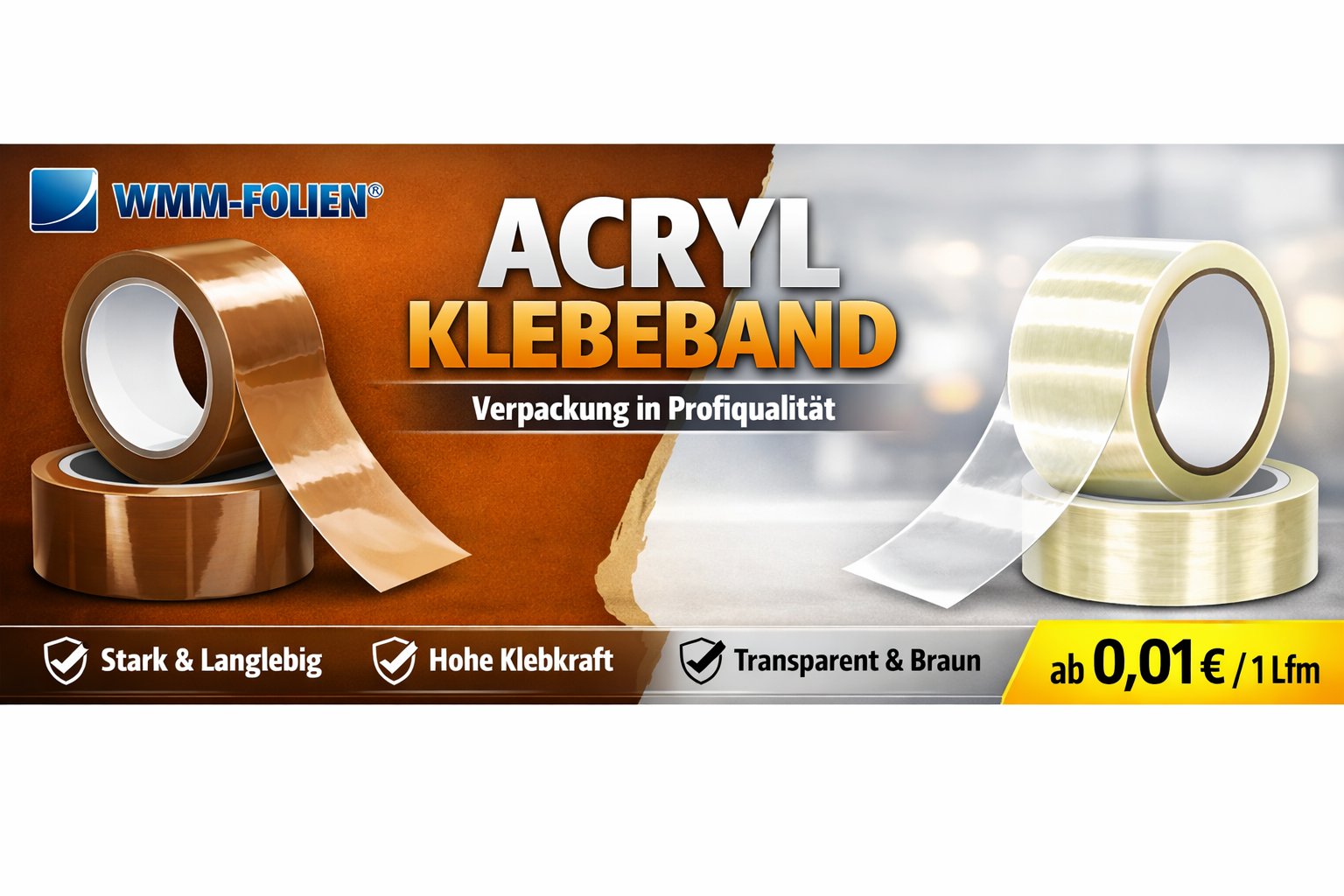 Klebeband Acryl Braun & Transparent – starke Haftung für Versand & Verpackung
