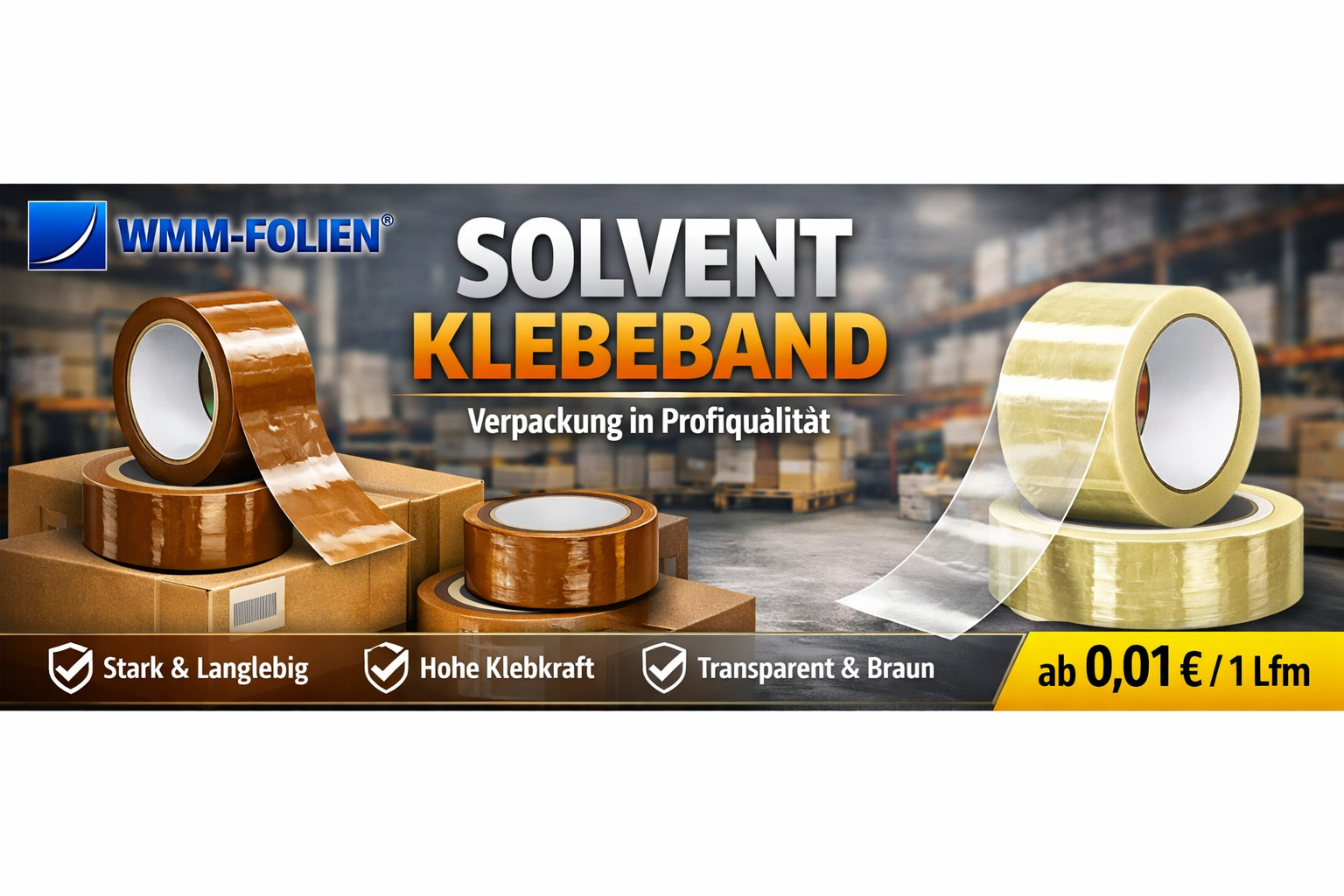 Solvent‑Klebeband Braun & Transparent – maximale Haftkraft für Kartons & Versand